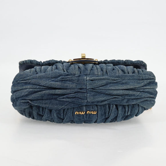 Miu Miu Matelasse Hand Bag Denim 2way Blue Gold Auth 133069