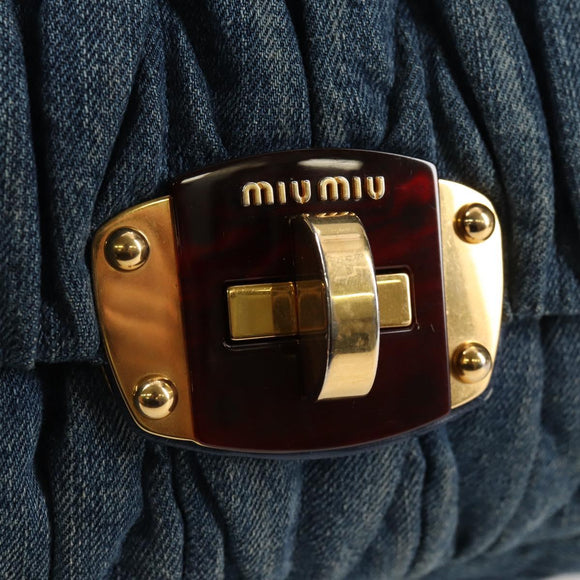 Miu Miu Matelasse Hand Bag Denim 2way Blue Gold Auth 133069