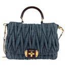 Miu Miu Matelasse Hand Bag Denim 2way Blue Gold Auth 133069-13