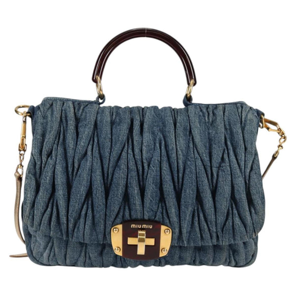 Miu Miu Matelasse Hand Bag Denim 2way Blue Gold Auth 133069
