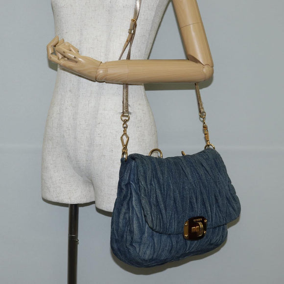 Miu Miu Matelasse Hand Bag Denim 2way Blue Gold Auth 133069