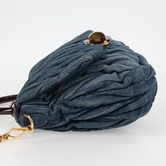 Miu Miu Matelasse Hand Bag Denim 2way Blue Gold Auth 133069