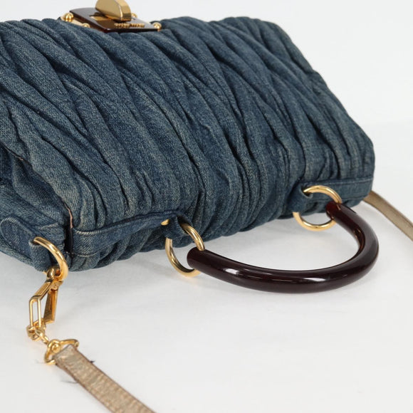 Miu Miu Matelasse Hand Bag Denim 2way Blue Gold Auth 133069