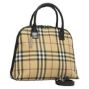 BURBERRY Nova Check Hand Bag PVC 2way Beige Silver Auth 133082-1