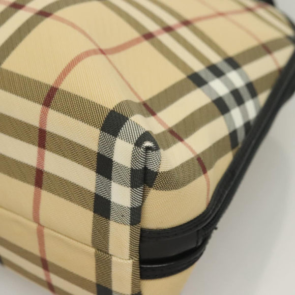 BURBERRY Nova Check Hand Bag PVC 2way Beige Silver Auth 133082
