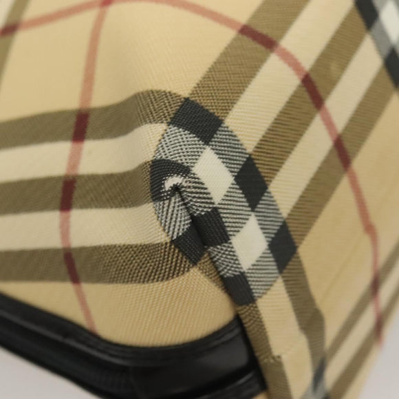 BURBERRY Nova Check Hand Bag PVC 2way Beige Silver Auth 133082