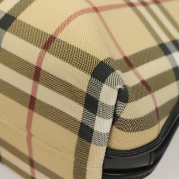 BURBERRY Nova Check Hand Bag PVC 2way Beige Silver Auth 133082