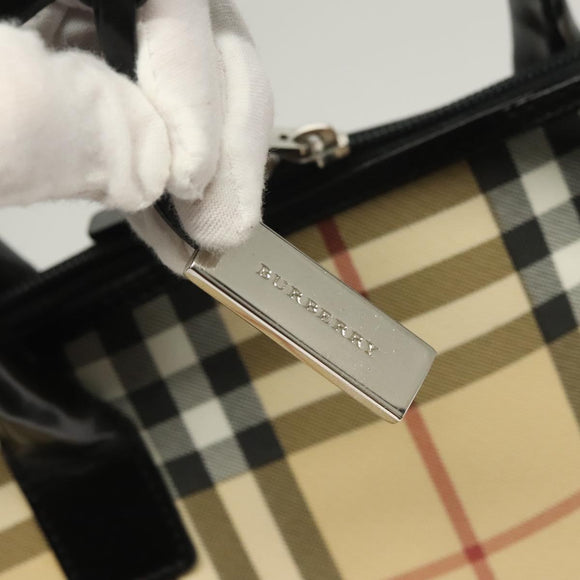 BURBERRY Nova Check Hand Bag PVC 2way Beige Silver Auth 133082