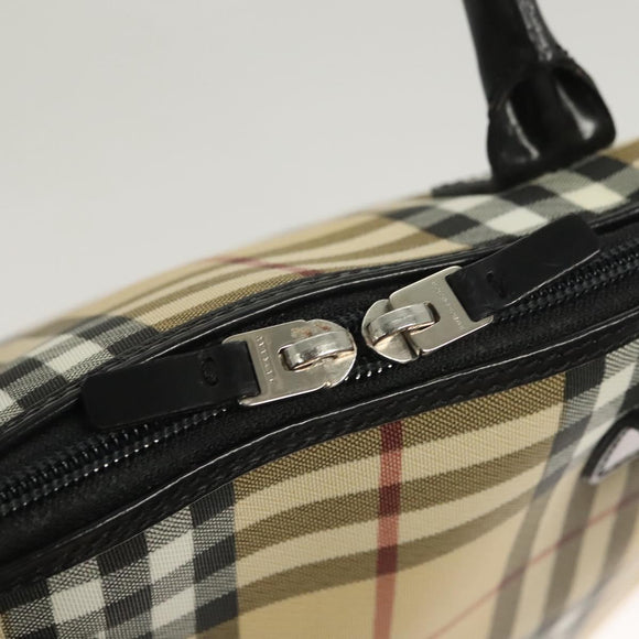 BURBERRY Nova Check Hand Bag PVC 2way Beige Silver Auth 133082