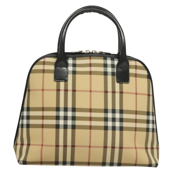 BURBERRY Nova Check Hand Bag PVC 2way Beige Silver Auth 133082