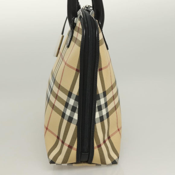 BURBERRY Nova Check Hand Bag PVC 2way Beige Silver Auth 133082
