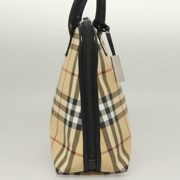 BURBERRY Nova Check Hand Bag PVC 2way Beige Silver Auth 133082