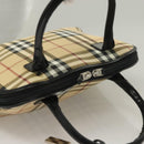 BURBERRY Nova Check Hand Bag PVC 2way Beige Silver Auth 133082-6