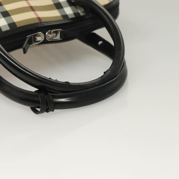 BURBERRY Nova Check Hand Bag PVC 2way Beige Silver Auth 133082