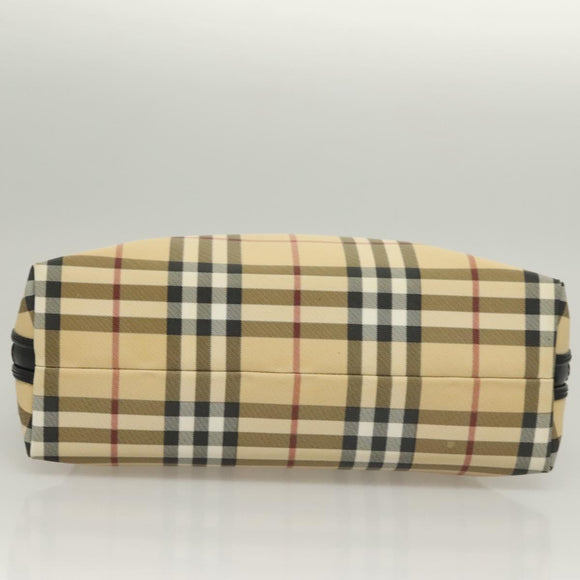BURBERRY Nova Check Hand Bag PVC 2way Beige Silver Auth 133082