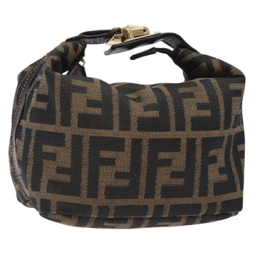 FENDI Zucca Canvas Vanity Pouch Black Brown gold Auth 133084