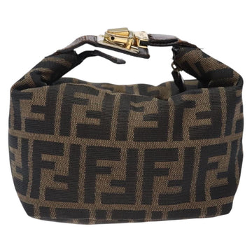 FENDI Zucca Canvas Vanity Pouch Black Brown gold Auth 133084 - 0