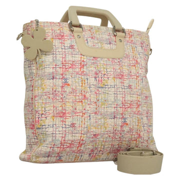 CHANEL Hand Bag Canvas 2way Pink Silver CC Auth 133090