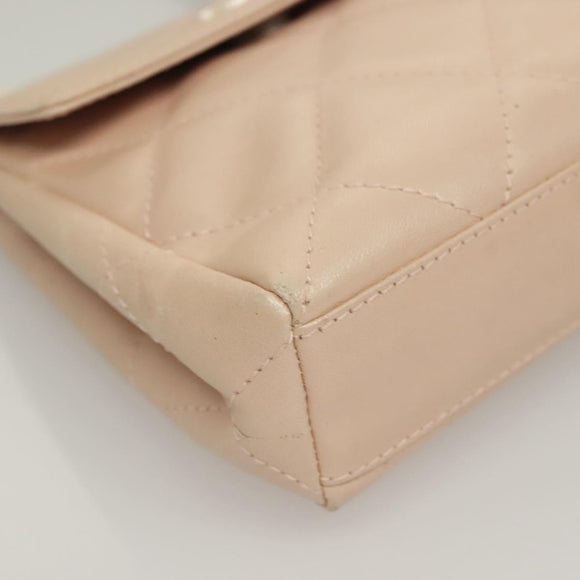 CHANEL Matelasse Hand Bag Leather Beige Silver CC Auth 133091