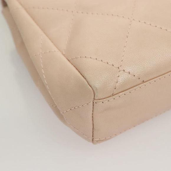 CHANEL Matelasse Hand Bag Leather Beige Silver CC Auth 133091