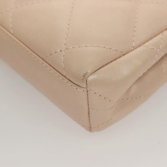 CHANEL Matelasse Hand Bag Leather Beige Silver CC Auth 133091