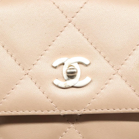 CHANEL Matelasse Hand Bag Leather Beige Silver CC Auth 133091