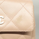 CHANEL Matelasse Hand Bag Leather Beige Silver CC Auth 133091-9