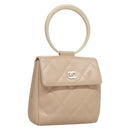 CHANEL Matelasse Hand Bag Leather Beige Silver CC Auth 133091-1
