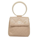 CHANEL Matelasse Hand Bag Leather Beige Silver CC Auth 133091-13