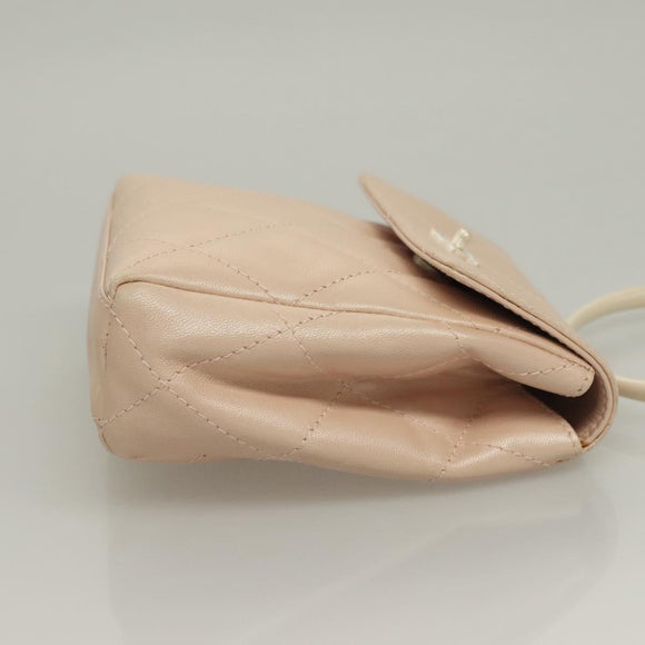 CHANEL Matelasse Hand Bag Leather Beige Silver CC Auth 133091