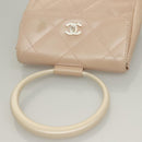CHANEL Matelasse Hand Bag Leather Beige Silver CC Auth 133091-6