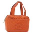 CHANEL Matelasse Hand Bag Lamb Skin Orange Gold CC Auth 133092-1