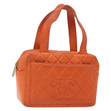 CHANEL Matelasse Hand Bag Lamb Skin Orange Gold CC Auth 133092
