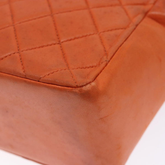 CHANEL Matelasse Hand Bag Lamb Skin Orange Gold CC Auth 133092