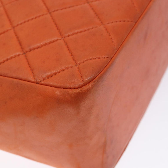 CHANEL Matelasse Hand Bag Lamb Skin Orange Gold CC Auth 133092