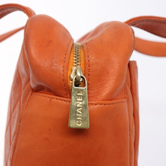 CHANEL Matelasse Hand Bag Lamb Skin Orange Gold CC Auth 133092
