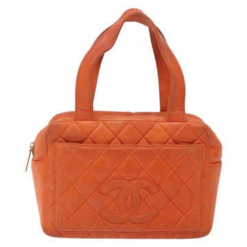CHANEL Matelasse Hand Bag Lamb Skin Orange Gold CC Auth 133092 - 0