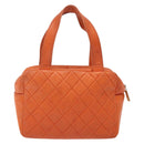 CHANEL Matelasse Hand Bag Lamb Skin Orange Gold CC Auth 133092-3