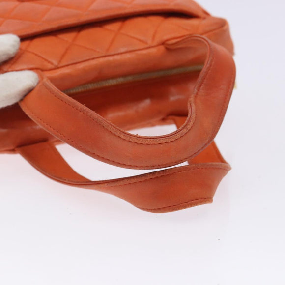 CHANEL Matelasse Hand Bag Lamb Skin Orange Gold CC Auth 133092