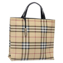 BURBERRY Nova Check Hand Bag PVC Beige Silver Auth 133131-1