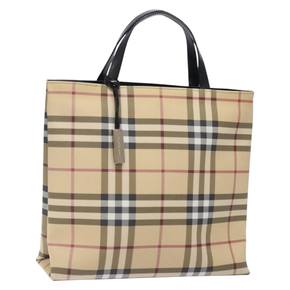 BURBERRY Nova Check Hand Bag PVC Beige Silver Auth 133131