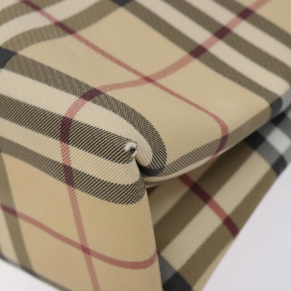 BURBERRY Nova Check Hand Bag PVC Beige Silver Auth 133131