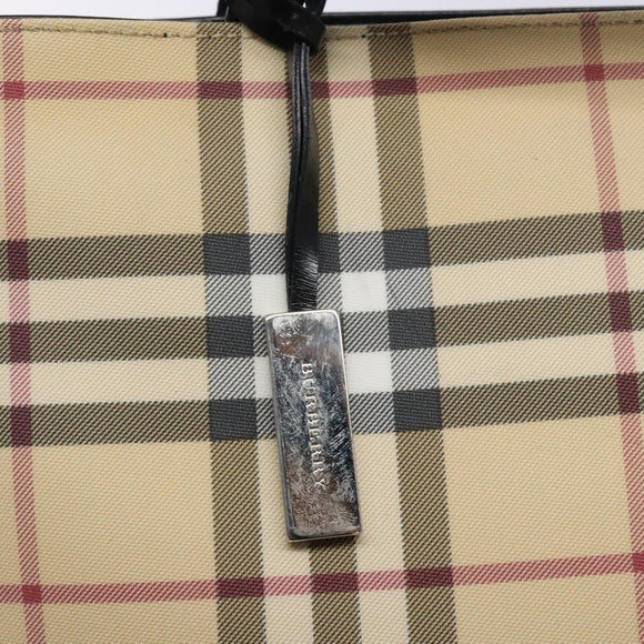 BURBERRY Nova Check Hand Bag PVC Beige Silver Auth 133131