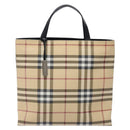 BURBERRY Nova Check Hand Bag PVC Beige Silver Auth 133131-13