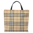 BURBERRY Nova Check Hand Bag PVC Beige Silver Auth 133131-2