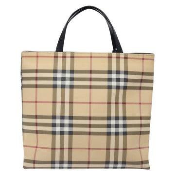 BURBERRY Nova Check Hand Bag PVC Beige Silver Auth 133131 - 0