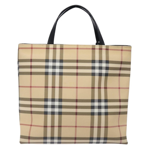 BURBERRY Nova Check Hand Bag PVC Beige Silver Auth 133131