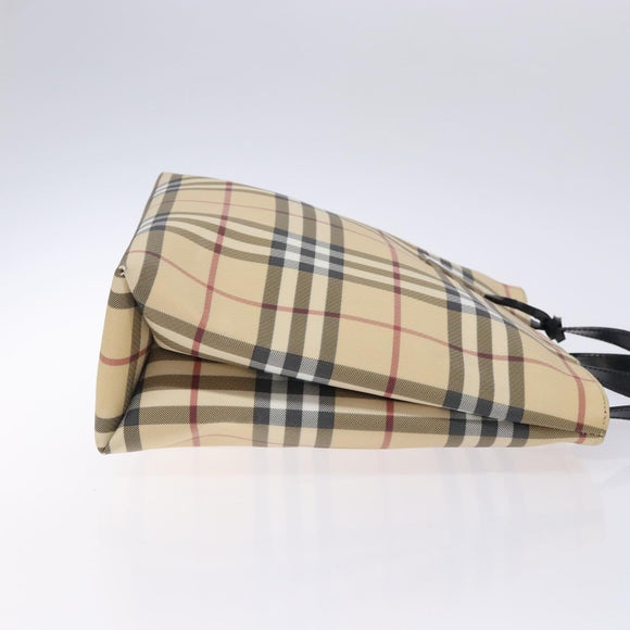 BURBERRY Nova Check Hand Bag PVC Beige Silver Auth 133131