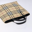 BURBERRY Nova Check Hand Bag PVC Beige Silver Auth 133131-6
