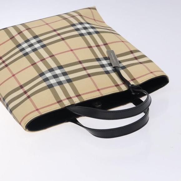 BURBERRY Nova Check Hand Bag PVC Beige Silver Auth 133131
